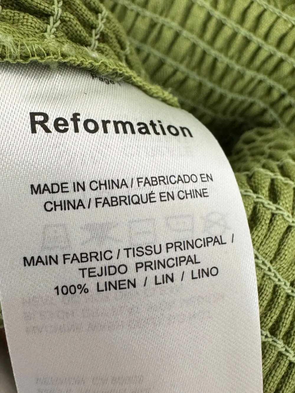 NWT REFORMATION Vera Linen two piece pant set in “avocado” green